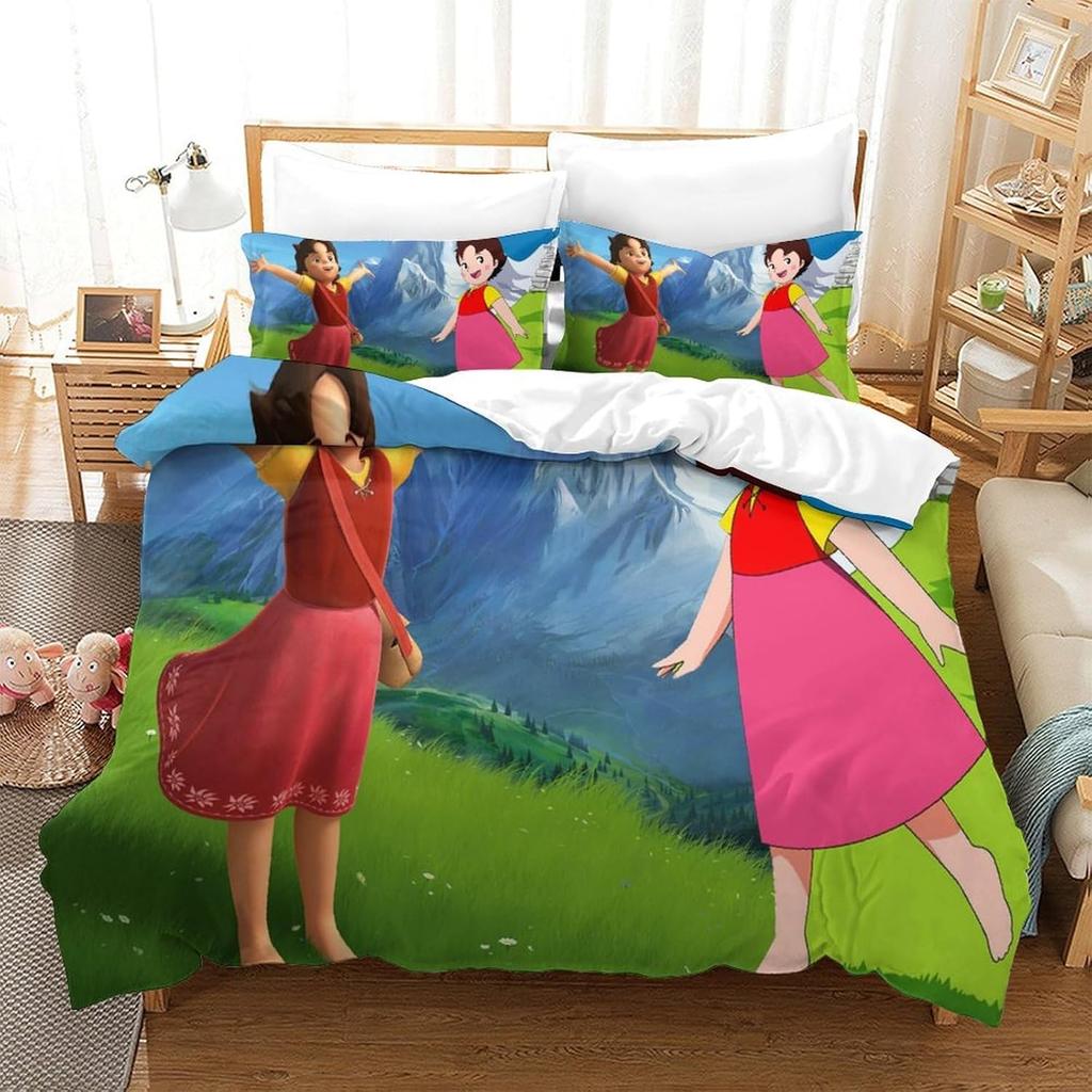 Heidi Girl Bed Cover,Kids Bed Duvet Cover 3d Print Comfort Microfiber Bedding Quilt Cover Set and Pillowcase 75*50cm with Zipper