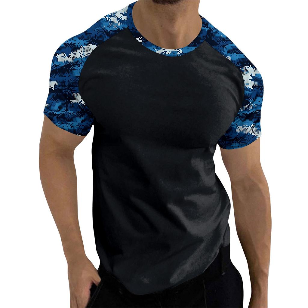 Camouflage Style Printed Raglan Sleeves Men's Short Sleeved Top