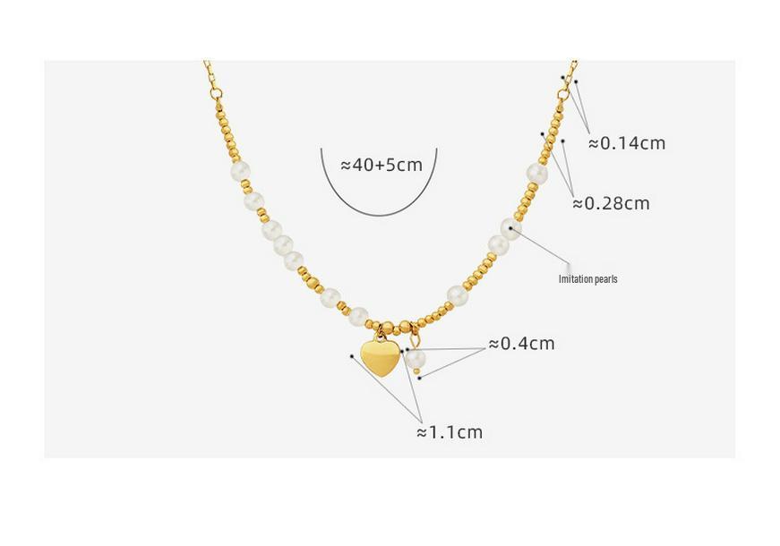 Handmade Heart Pendant Necklace with Faux Pearl & Gold-Plated Titanium Steel for Women's Fashion