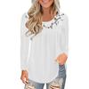 Women Fashion Lace Solid Splicing O-Neck Long Sleeve T-Shirt Blouse Tops