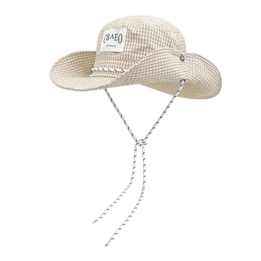 

Large Brim Hiking Caps Letter Patch Sun Hat New Straps Bucket Hat Outdoor бежевий