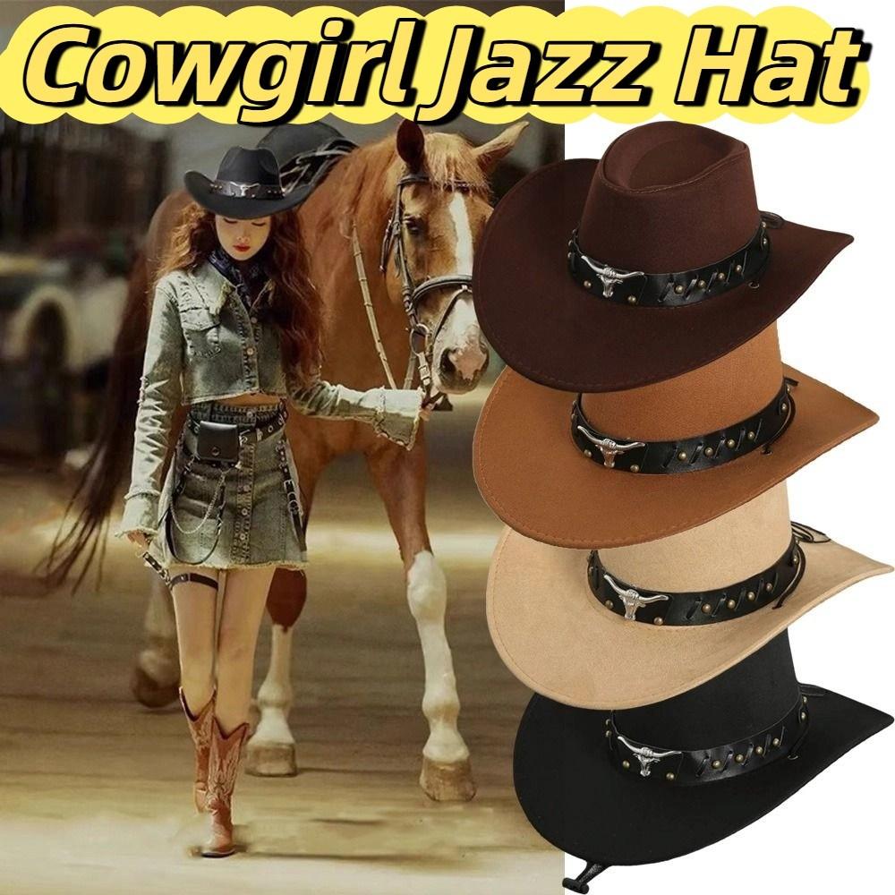 Cow Head Western Cowboy Hat Ethnic Style Visor Caps Cool Cowgirl Jazz Hat  Outdoor