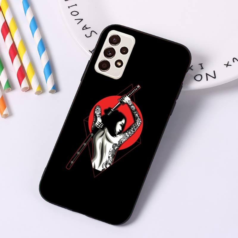 Samurai Gril Dámský Kryt na Telefon Pro Samsung A91 A81 A73 A72 A71 A30S A20 A12 A13 A52 A53 4G 5G Měkký Černý Kryt na Telefon