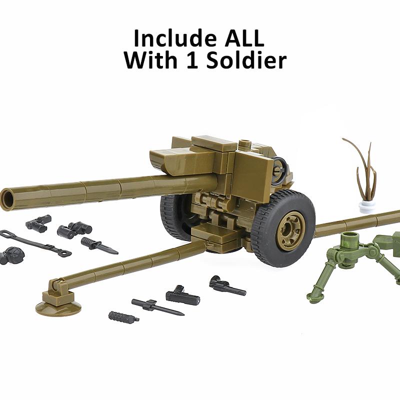 WW2 German Soviet Military Weapons Building Blocks Army Soldier Figure Anti-tank Gun Cannon Shell Parts Bricks Toys For Children