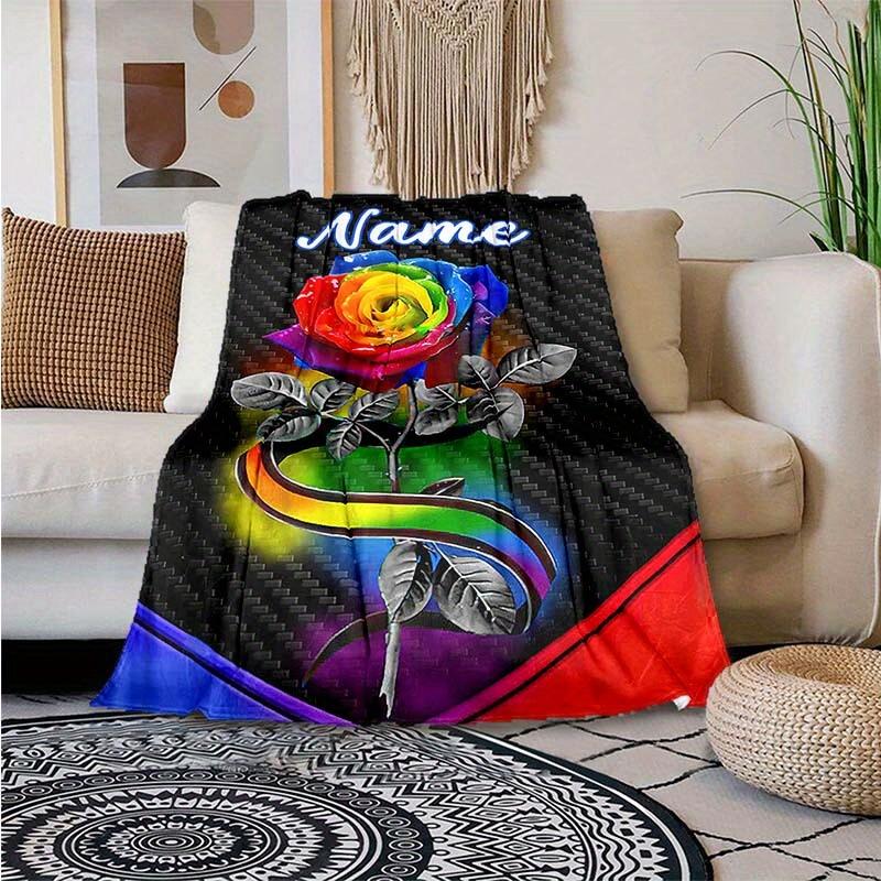 Colorful Flowers Customize Your Name Blanket Warm Comfortable And Soft Blankets Are Suitable For Home Lunch Break Blanket Office Sofa Sofa Gift To