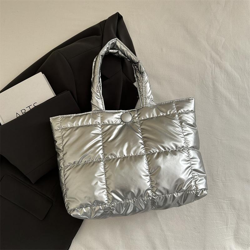 New Large-capacity Tote Bag for Women Fashi Solid Color Quilted Tote Bag Lightweight Puffer Waterproof Shoulder Bags Female