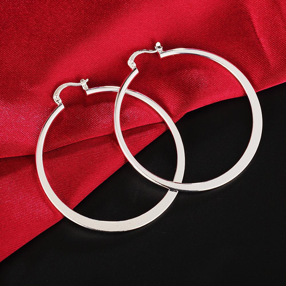 925 Silver Earrings Simple Round Circle Hoop Earrings For Woman Fashion Wedding Engagement Charm Jewelry