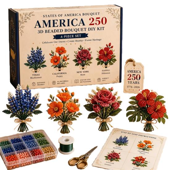 America 250 Beaded Bouquet DIY Kit 4th of July Patriotic B