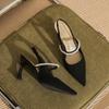 73215 [sheepskin] high heels women's thin heels 2025 bag head empty sandals pointed French suede single shoes