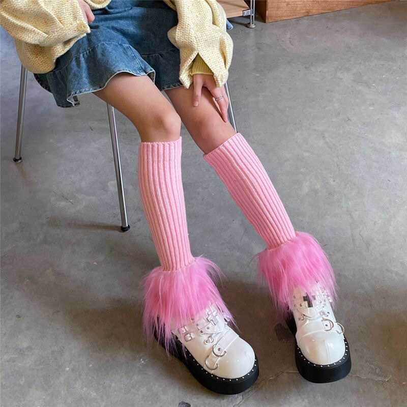 

Женские теплые осенне-зимние носки-гольфы с ворсом в рубчик 1 pair розовый