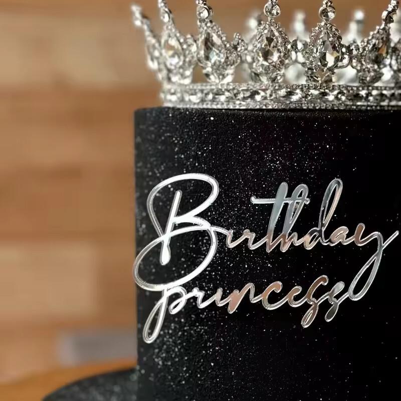 New Acrylic Happy Birthday Queen Princess Cake Topper Gold Silver Cake Topper Decoration for Birthday Party Baby Shower Supplies