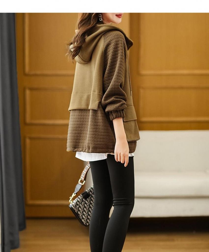 2025 Autumn Korean Style Color Block Hooded Zip-Up Slimming Sweatshirt for Women