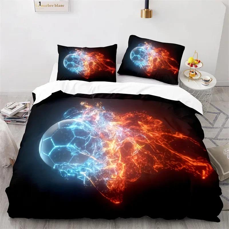 3D Fotbalová sada povlaku na přikrývku King Queen pro chlapce Akvarelová fotbalová ložní sada Sportovní téma pro studentskou kolej dítěte