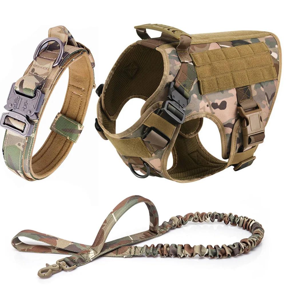 Tactical Dog Harness Collar Leash Set Dog Vest with Molle System & Handle Adjustable for Medium Large Dogs Outdoor Training