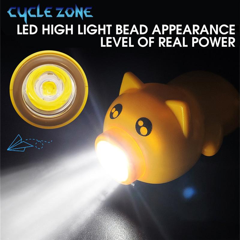 Bike Front Light with Horn Children Cartoon Piggy Bicycle Handlebar Lights Rechargeable Night Riding Kids Flying Pig Bell Lamp