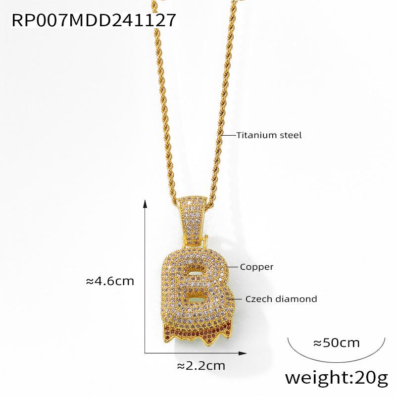 Elegant European-Style Necklace: Women's 26-Letter Diamond-Inlaid Copper Pendant on Titanium Steel Clavicle Chain