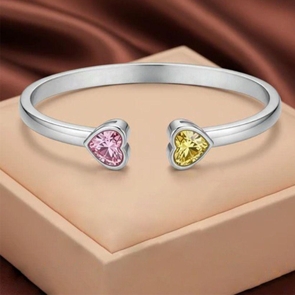 Herzförmiges Kristall Offenes Armband Zweifarbiges Armreifarmband Neuer Handgelenkschmuck Damen Mädchen