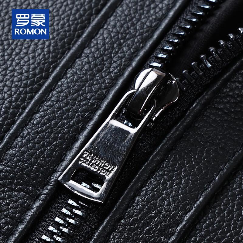 ROMON Men's Genuine Leather Lapel Jacket