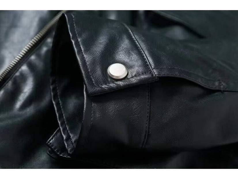 2024 A/W Women's Loose Faux Leather Coat with Removable Fur Collar - Style 24188