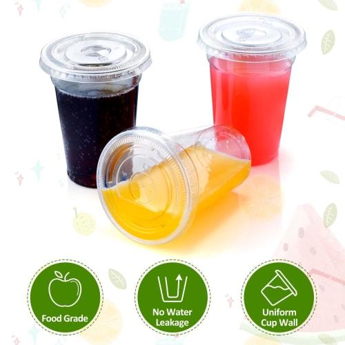 Eupako 9 oz. Plastic Cups with Lids, 100-Pack Disposable Clear Cups with Lids, for Cold Drinks, Parfaits, and Smoothies