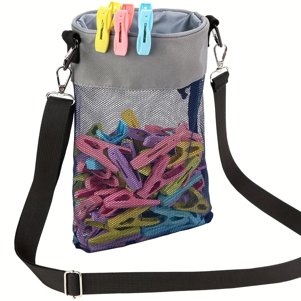 Mesh Clothing Rack Bag with Hooks, Shoulder Straps, Hanging Clothes Rack, Closed Clothes Rack with Drawstring Storage Bag for Drying, Beach Shell Bag