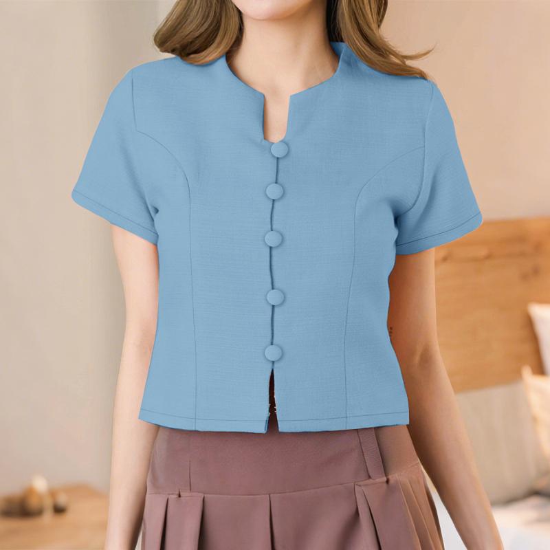 ZANZEA Women Summer Round Neck Casual Short Sleeve Blouse