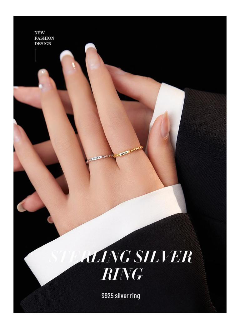 Banyan Tree S925 Silver Open Buckle Ring with English Letter Design for Women