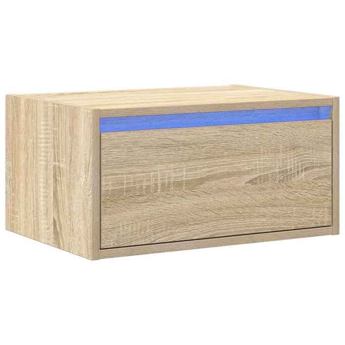 VidaXL Wall-mounted Bedside Table with LED Lights Sonoma Oak, Cabinet, Side Table, Bedside Cabinet, Nightstand, 860215