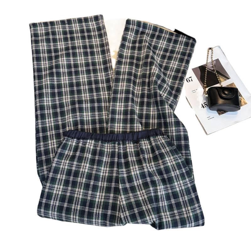 Unisex Plaid Fleece Pants: Brushed Velvet, Elastic Waist, Loose Fit, Versatile, Contrasting Colors