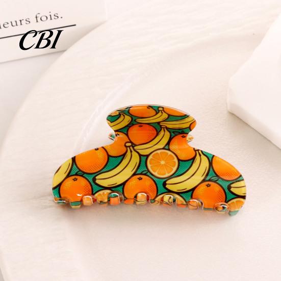 Fruit Print Hair Claw Back Head Shark Clip, Summer Claw, Large Size Shower Clip for Thick Buns And Half-Ties