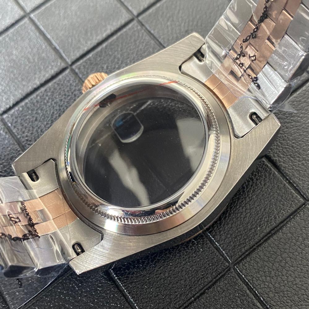 39mm Mid Rose Gold Stainless Steel Watch Case Sapphire Glass Stainless Steel Strap Watches Case for NH35 NH36 4R36 7S Movement
