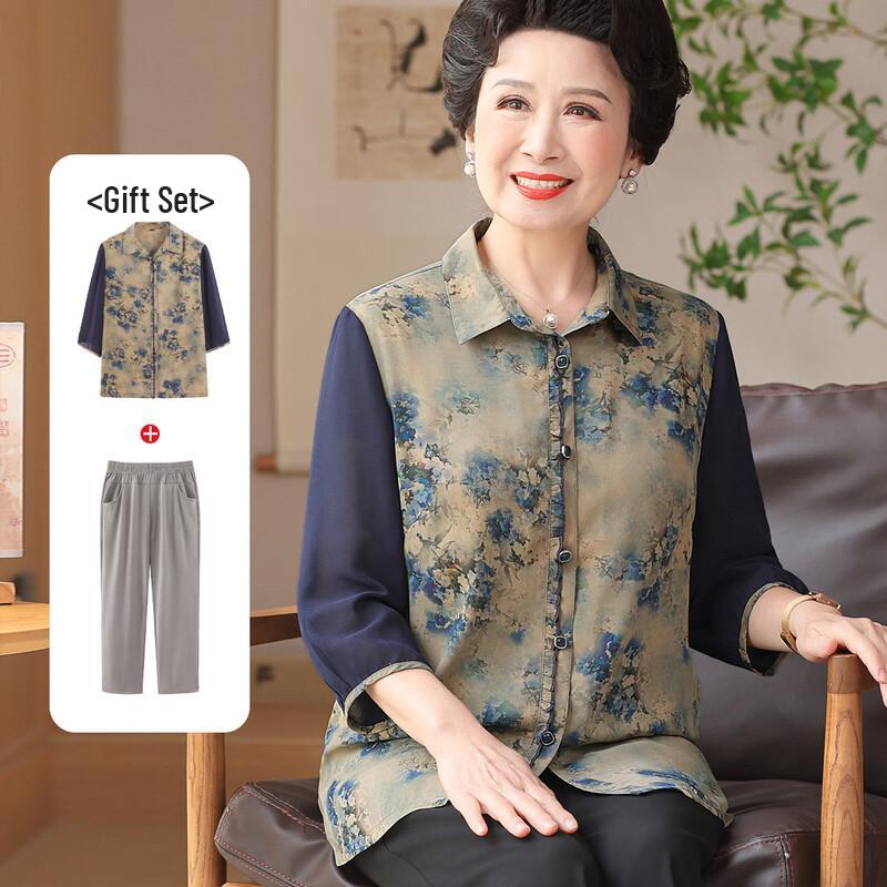Datang Furen Elegant Breathable Shirt Set for Mature Women 5XL