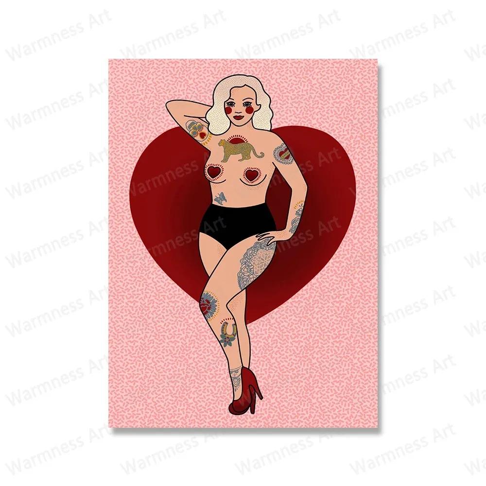 Pink Leopard Cat Sexy Girl Feminism Mermaid Posters And Prints Wall Art Canvas Painting For Living Room Decor