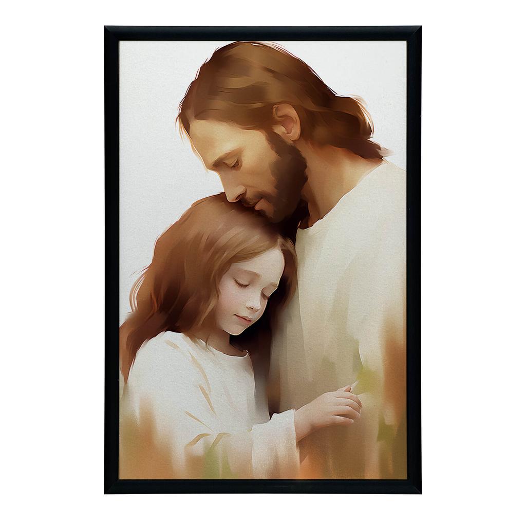 Objęcia Miłości - Jezus I Dziewczynka Objęcia Miłości - Jezus I Dziewczynka, 50X70 Cm, Rama Aluminiowa Czarna, Papier Matowy 230 Gsm