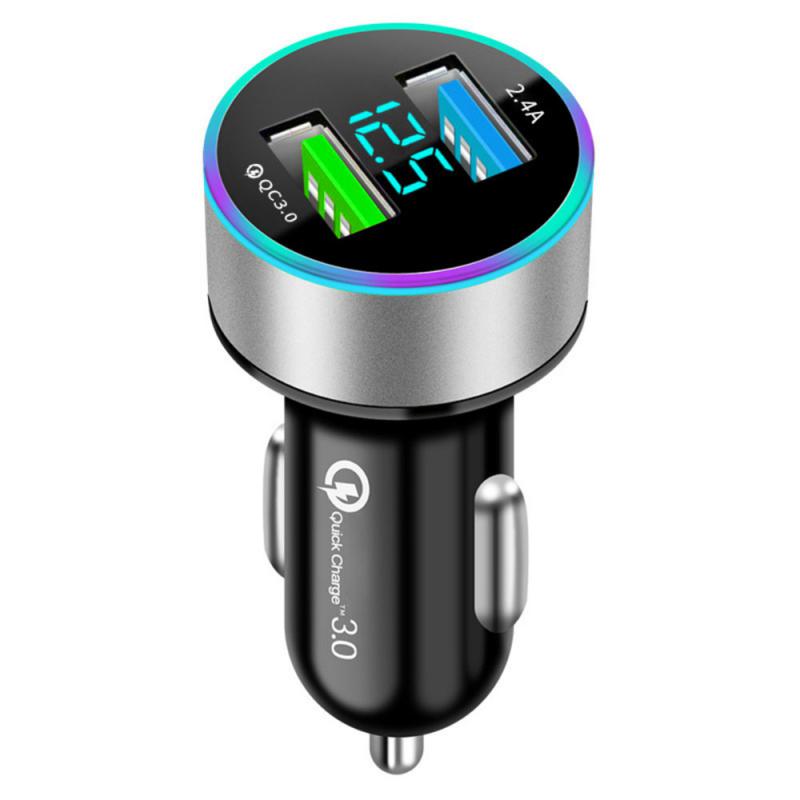1/3PCS Car Cigarette Lighter Dual USB Phone Charger 12V-24V LED Display QC3.0 Fast Charging Aluminum Alloy Smartphone Auto