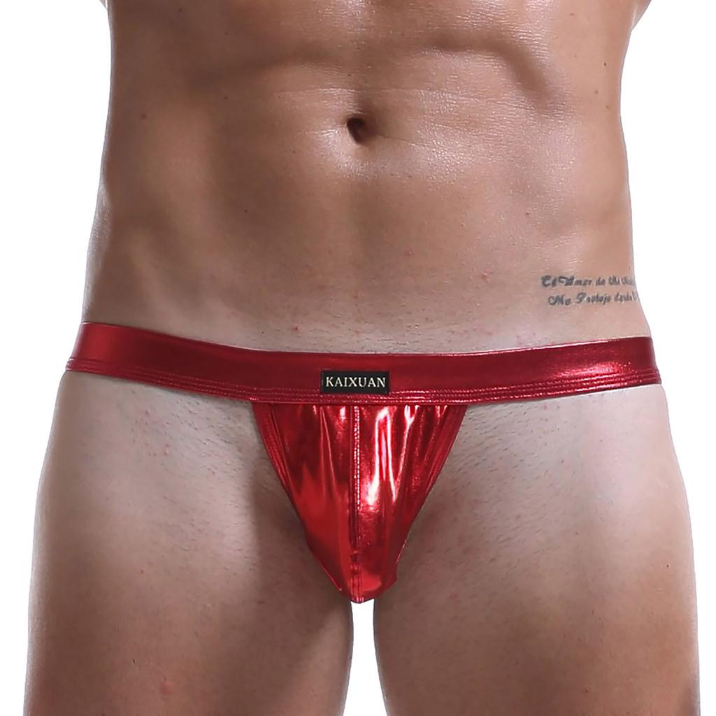Men Sexy Underwear Bare Buttocks Leather Underpants Pouch Thong G-String