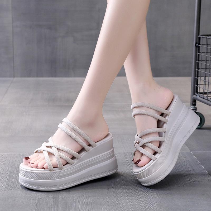 

Женские сандалии-клинья в сказочном стиле двойного назначения - Удобные шлепанцы на высоком каблуке для лета 35 грязно-белый