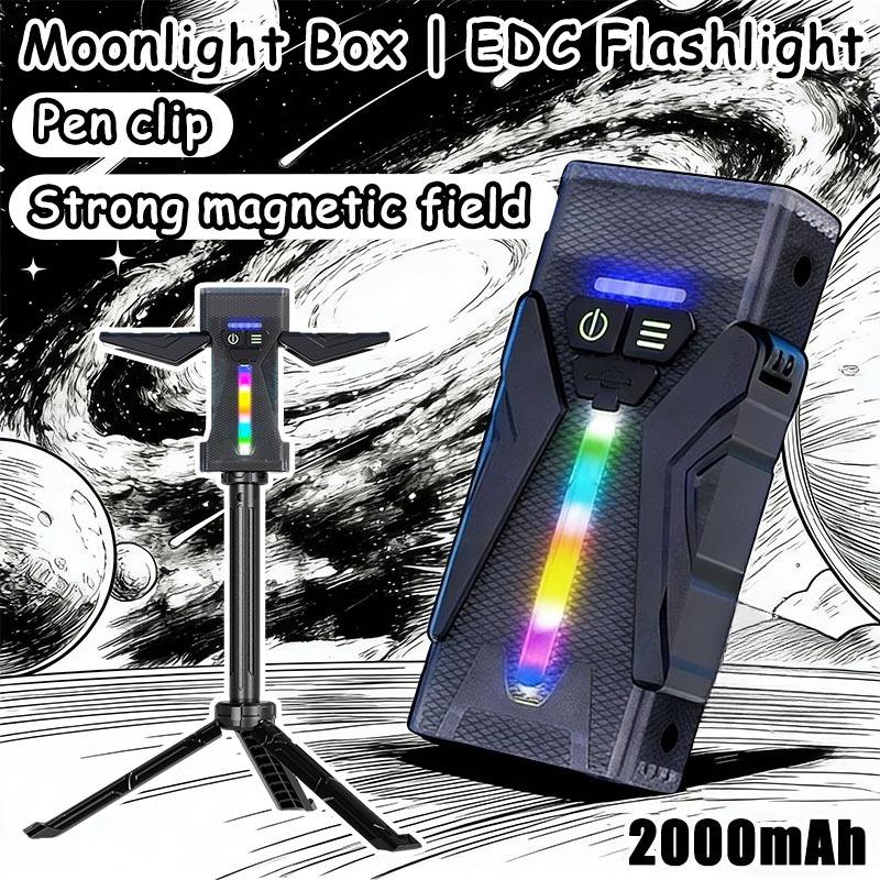 Color Changing Magnetic Flashlight,Rechargeable Camping Lantern,Side Atmosphere Light with Bracket,for Outdoor,Hiking,Emergency,Home, Gift