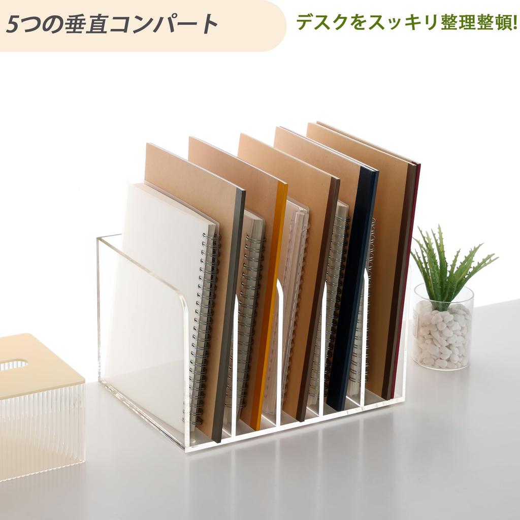 SANRUI File Box Desk Shelf, 5-Tier Book Stand, Acrylic, Desktop Shelf, Vertical Compartment, Desktop Document Storage, Office Supplies, Clear