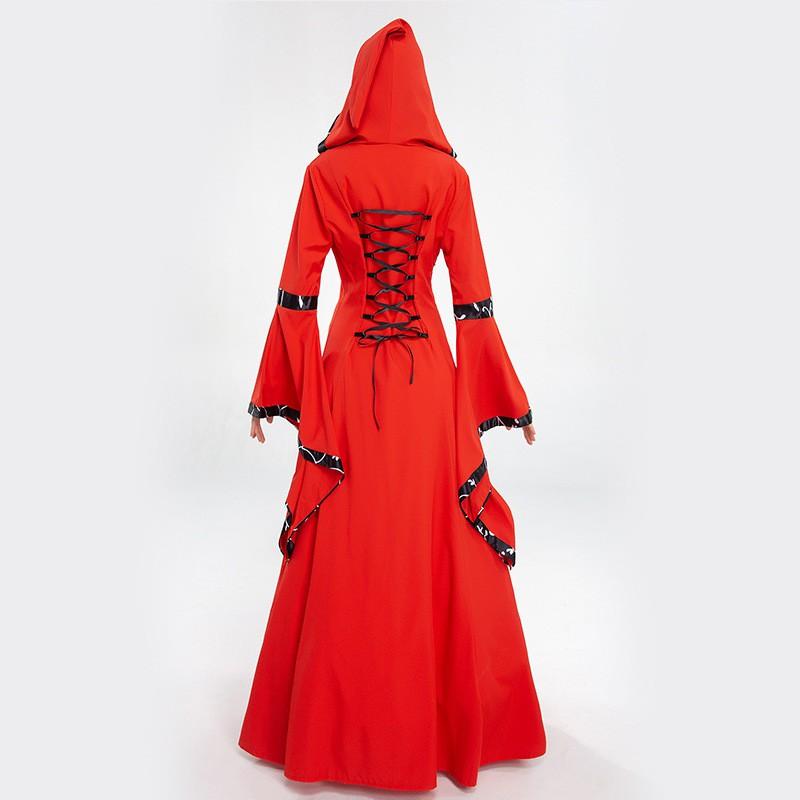 Halloween Victorian Witch Costume Vintage Court Hooded Vampire Medieval Performance Dress Women