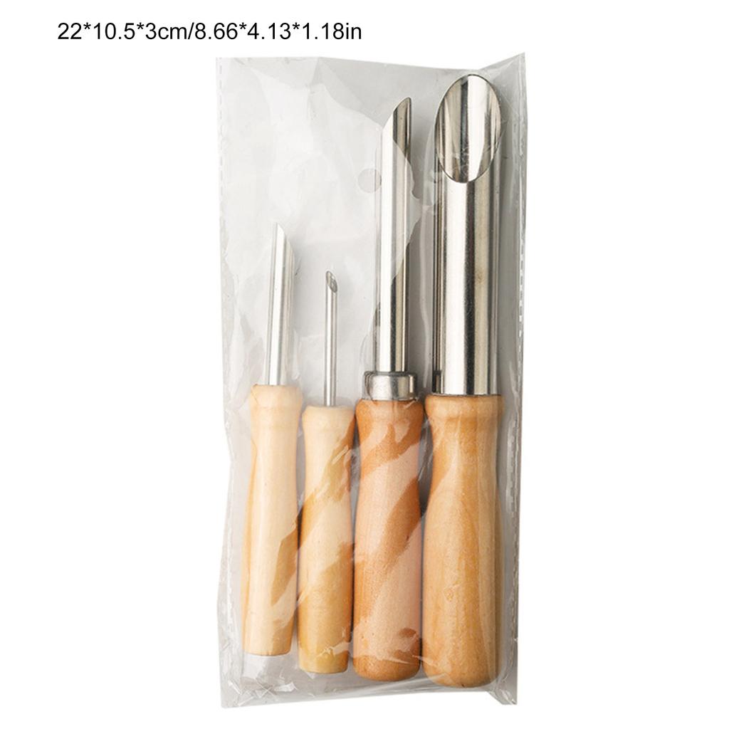 Pack Of 4 Straw Hole Punches Stainless Steel Puncher Maker Tool Suitable For Plastic Lid Lemonade Cups With Wood Handle
