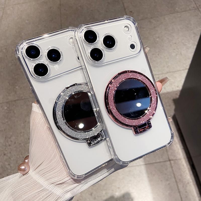 Four Corner Shock Airbag Protection Phone Case for IPhone 17 Air 16 15 14 13 12 Pro Max Mirror Magnetic Bracket Clear Soft Cover