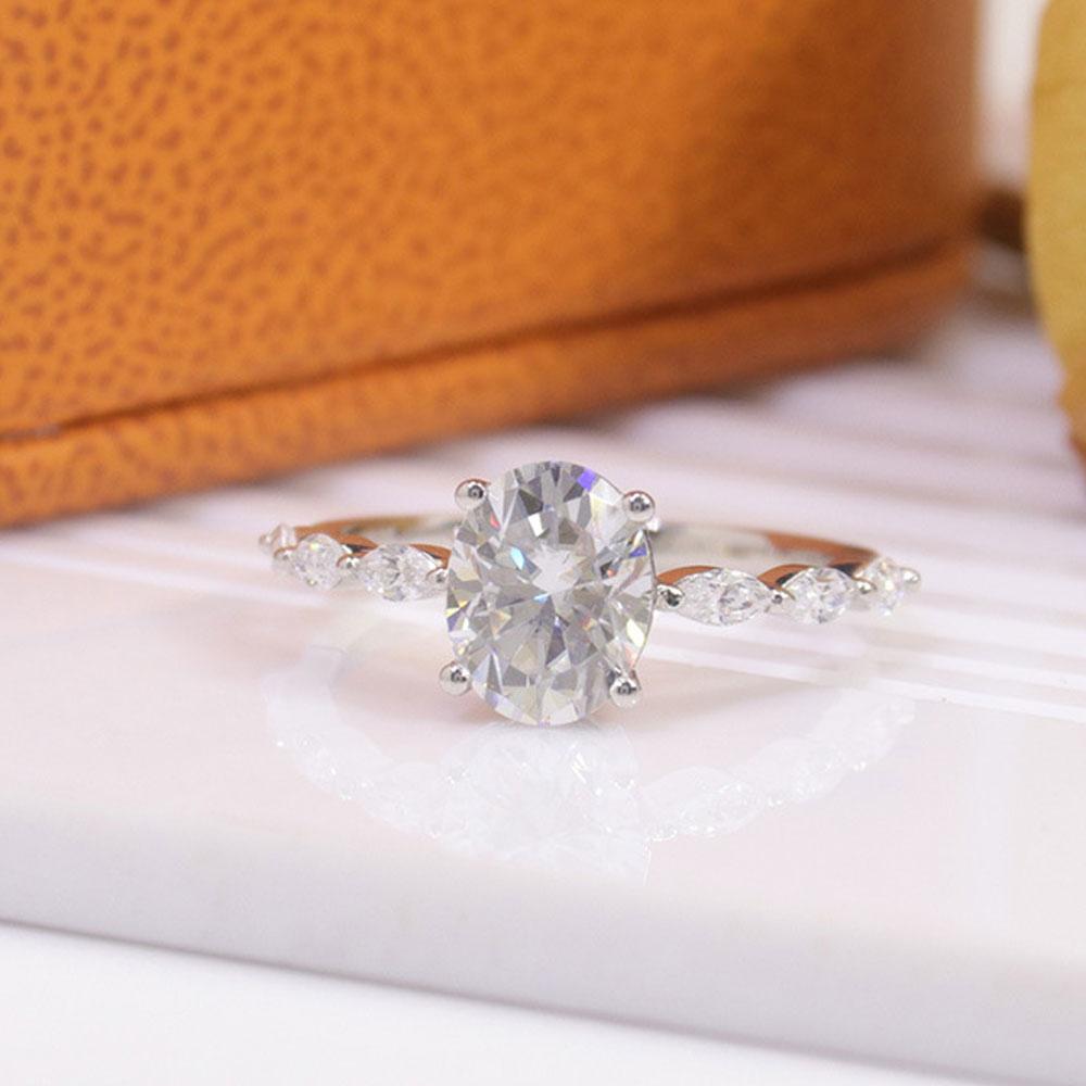 KNOBSPIN 2ct Oval Cut Moissanite Engagement Rings for Women S925 Sliver Plated 18k White Gold Promise Ring for Her Gift