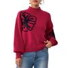 Women's Autumn and Winter Tops Three-dimensional Ribbon Embroidered Flowers Half Turtleneck Lantern Sleeve Pullover Sweater