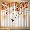2PCS Halloween Fall Curtains, Pumpkin Spider Web Bat, Digital Print, Bedroom Living Room, Office, Kitchen, Dining Room