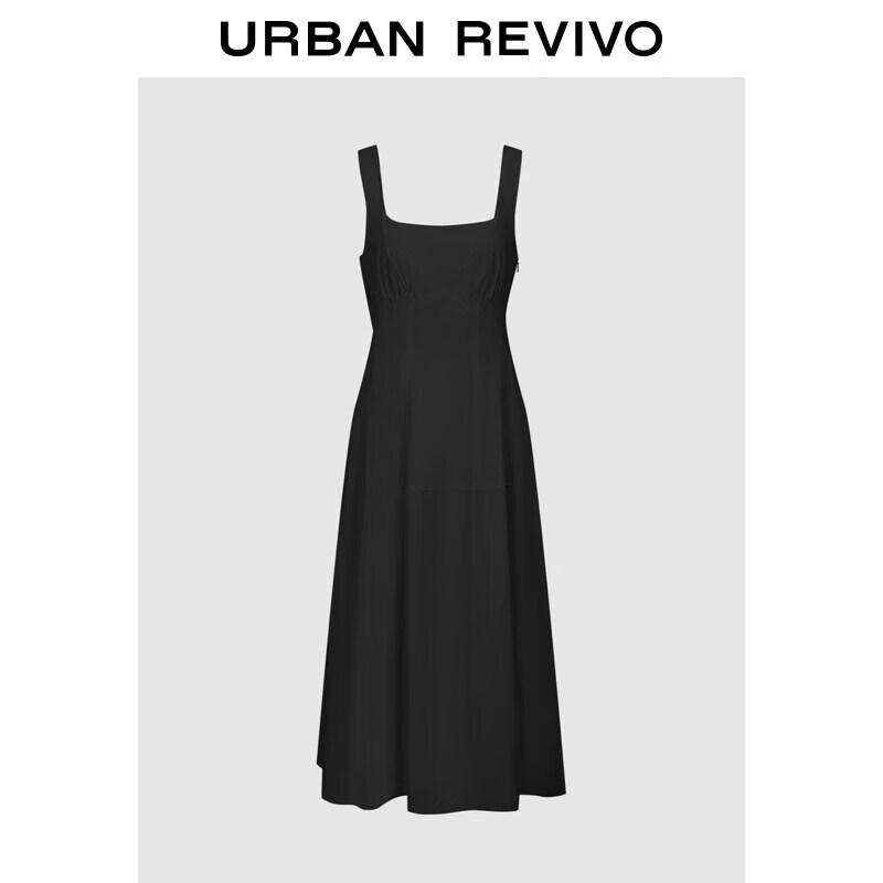 UR 2026 Summer Shirred Square Neck Dress L