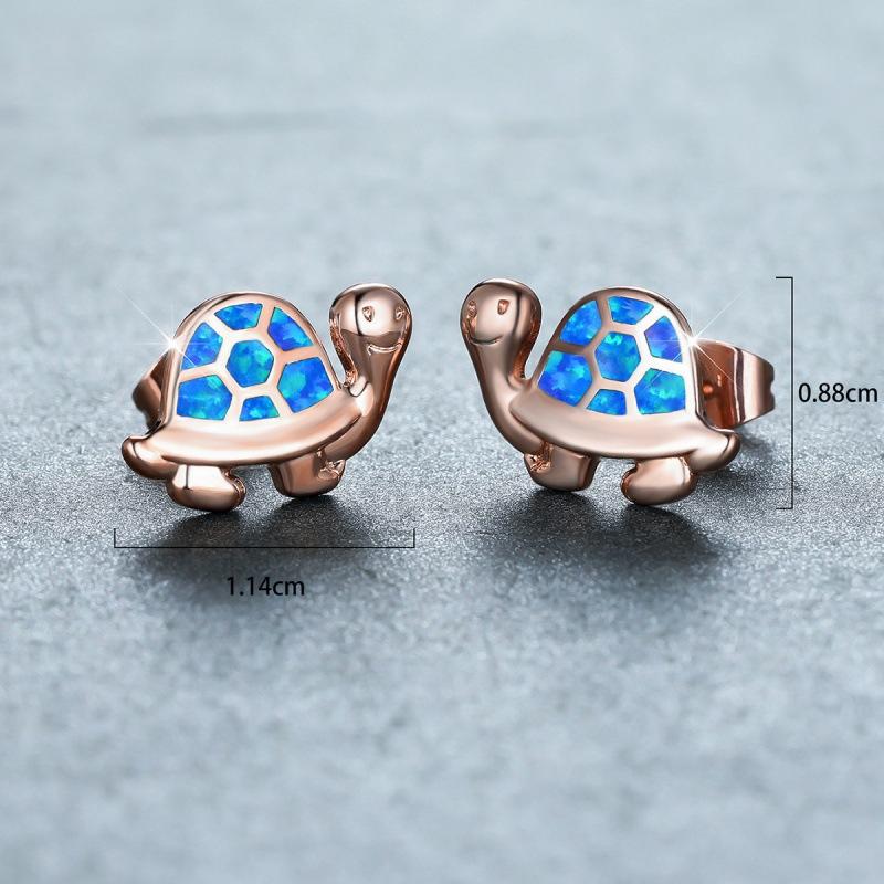 European and American rose gold white gold blue and white opal cute turtle women s versatile stud earrings
