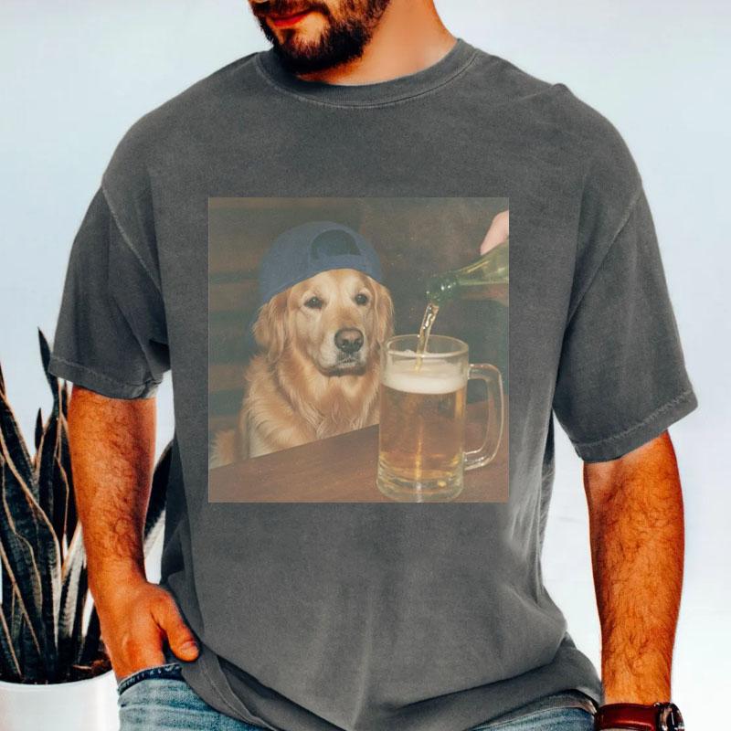 RetroWeave Clothing 2026 Grappig Golden Retriever Bier Drinken T-shirt Mannen Hond Meme Grafisch T-shirt Vrouwen Mannen Vintage Verweerd T-shirt Streetwear Casual Korte Mouw Top XXL