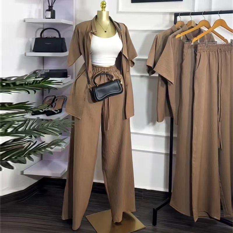 

Западный стиль Новая мода Лацкан Свободный Короткий рукав Рубашки Брюки Костюм-двойка Комплект из рубашки и брюк Brown XXL