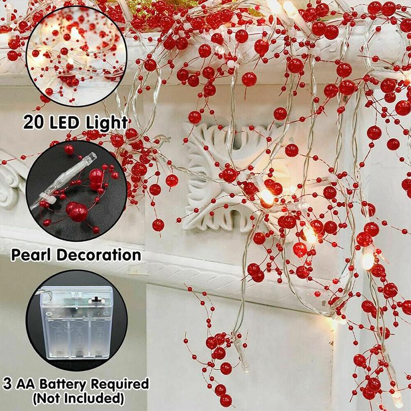 2-5M Long 20/30/40/50Led LED Light String Christmas Red Pearl Beaded String Christmas Decoration Party Light Strings(NO Battery)